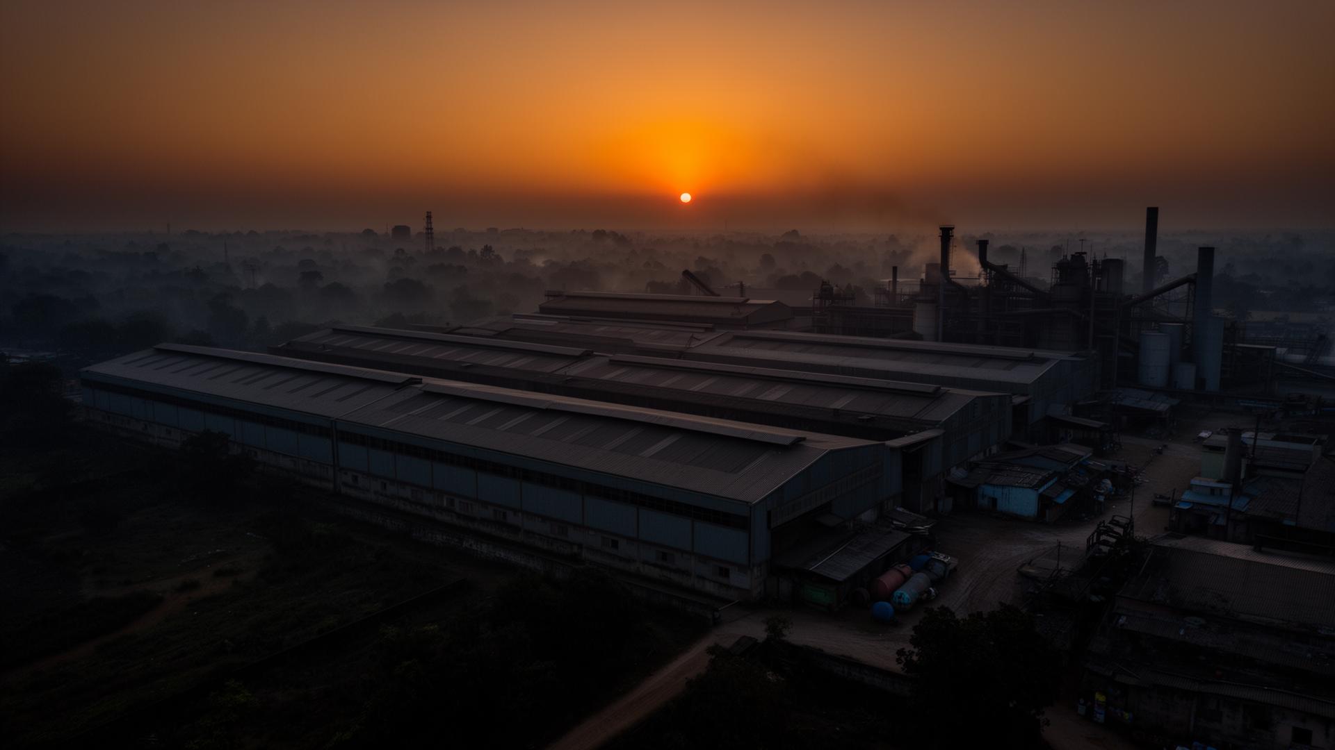 Industrial facility at dusk