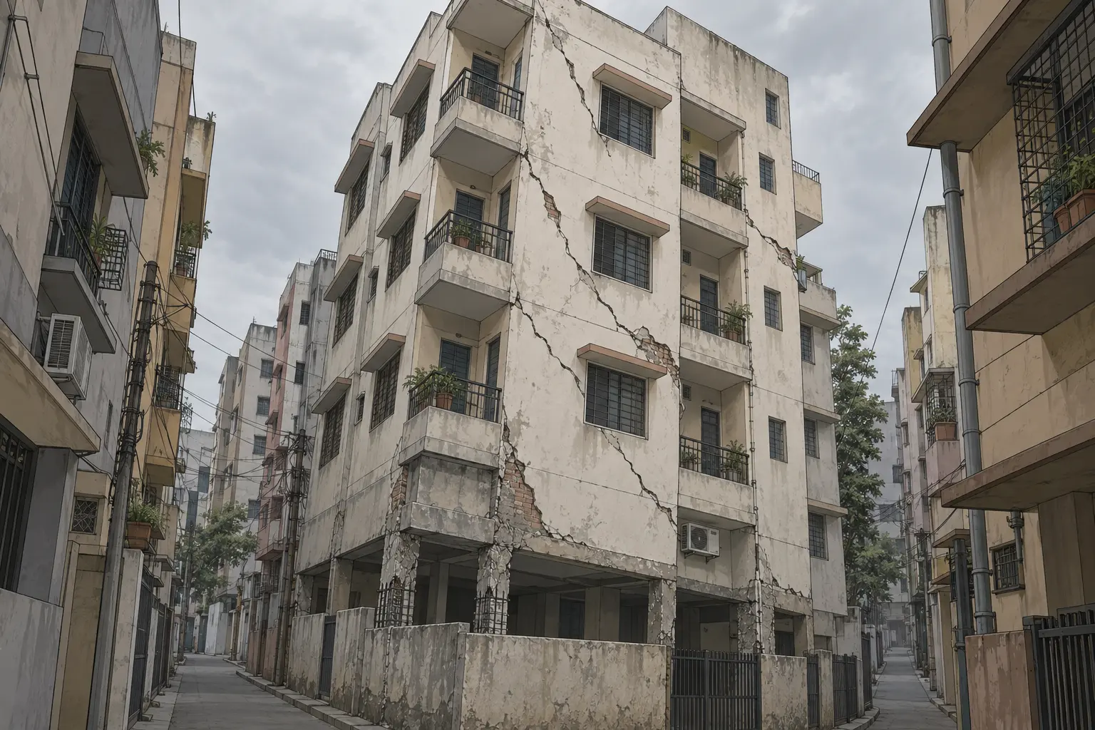 Collapsed building in Satya Niketan South Delhi September 2026